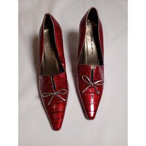 BELLINI Size 6 Medium Leather Upper Red Embosses Pointed Toe‎ 3" Heels